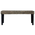 Panca Boho in rattan Kubu naturale da 110 cm e legno massello di mango, nera, panca accentuata per ingresso e camera da letto