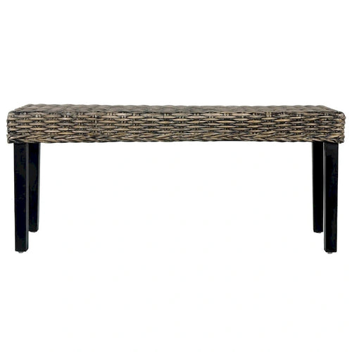Panca Boho in rattan Kubu naturale da 110 cm e legno massello di mango, nera, panca accentuata per ingresso e camera da letto