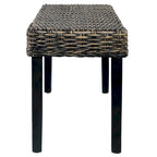 Panca Boho in rattan Kubu naturale da 110 cm e legno massello di mango, nera, panca accentuata per ingresso e camera da letto