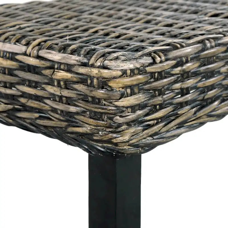 Panca Boho in rattan Kubu naturale da 110 cm e legno massello di mango, nera, panca accentuata per ingresso e camera da letto