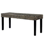 Panca Boho in rattan Kubu naturale da 110 cm e legno massello di mango, nera, panca accentuata per ingresso e camera da letto