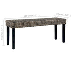 Panca Boho in rattan Kubu naturale da 110 cm e legno massello di mango, nera, panca accentuata per ingresso e camera da letto