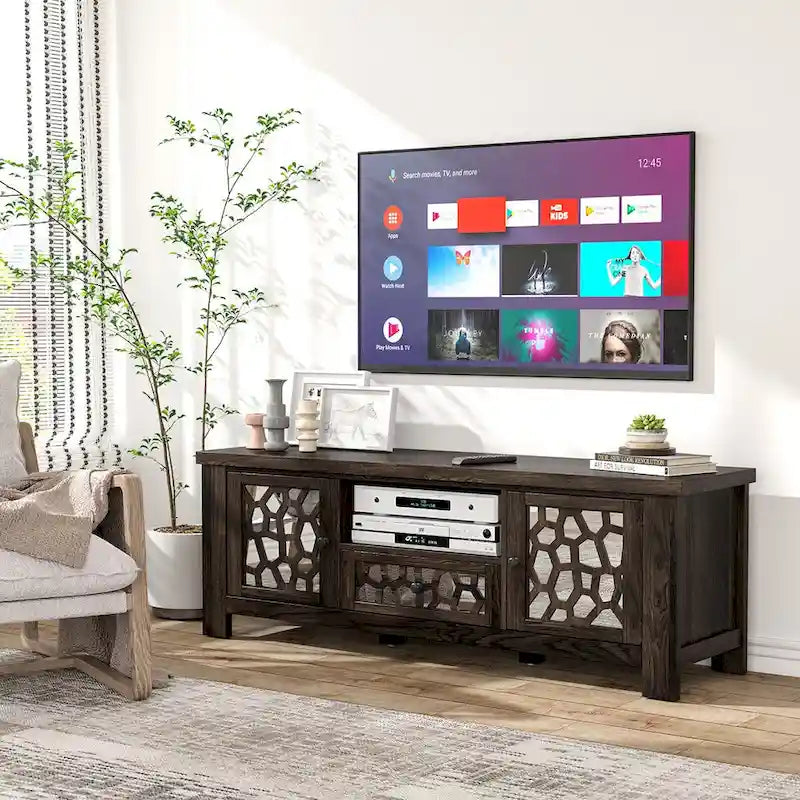 Mobile porta TV retrò da 55", centro multimediale, ante a specchio, armadietto contenitore per TV fino a 60"