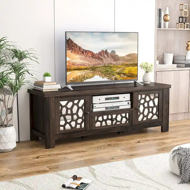 Mobile porta TV retrò da 55", centro multimediale, ante a specchio, armadietto contenitore per TV fino a 60"