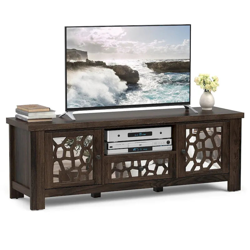 Mobile porta TV retrò da 55", centro multimediale, ante a specchio, armadietto contenitore per TV fino a 60"