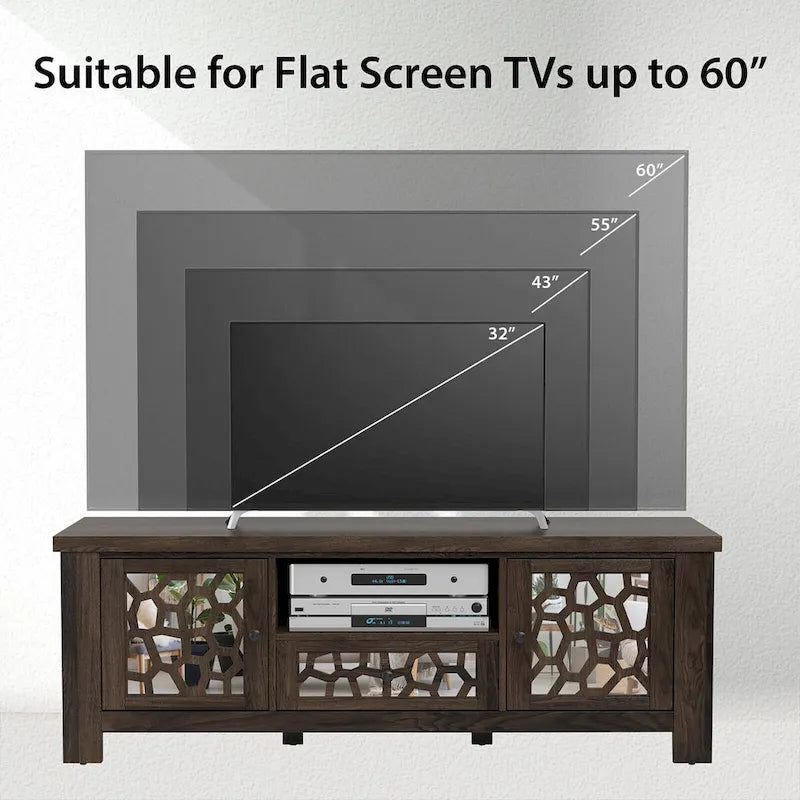 Mobile porta TV retrò da 55", centro multimediale, ante a specchio, armadietto contenitore per TV fino a 60"