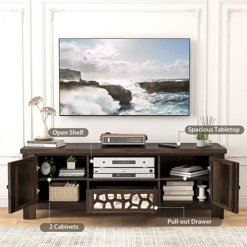 Mobile porta TV retrò da 55", centro multimediale, ante a specchio, armadietto contenitore per TV fino a 60"