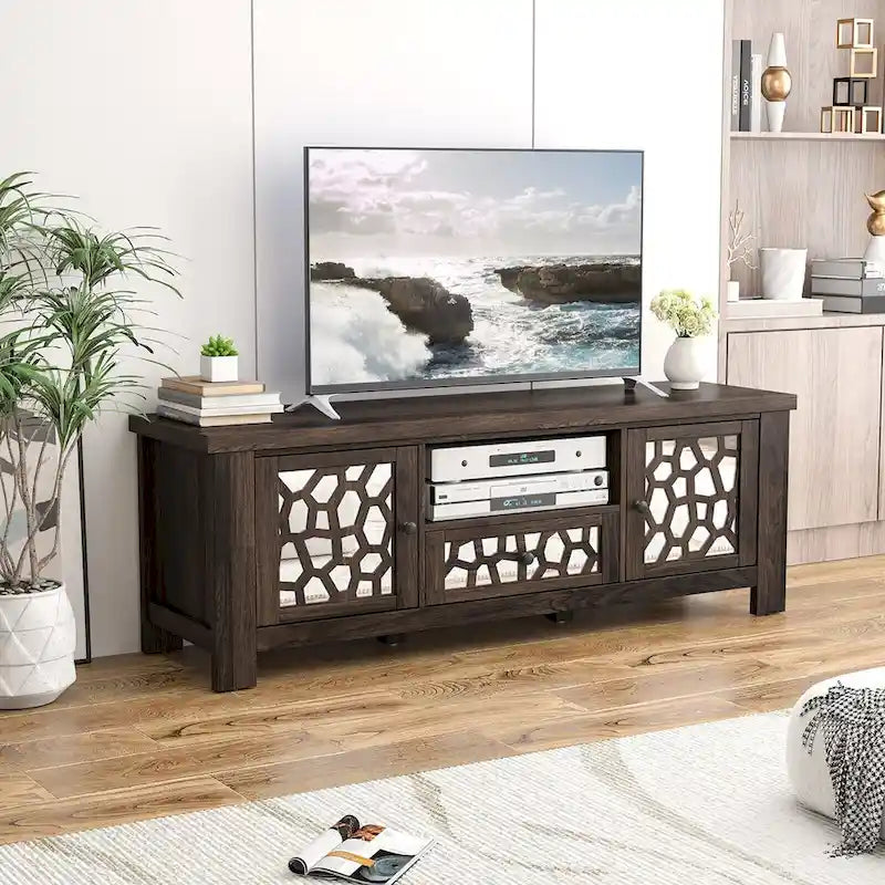 Mobile porta TV retrò da 55", centro multimediale, ante a specchio, armadietto contenitore per TV fino a 60"