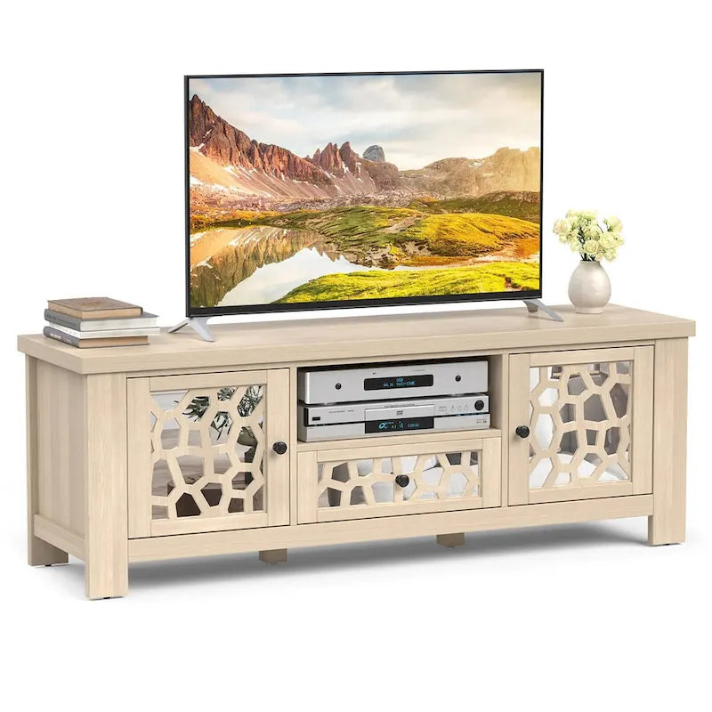 Mobile porta TV retrò da 55", centro multimediale, ante a specchio, armadietto contenitore per TV fino a 60"