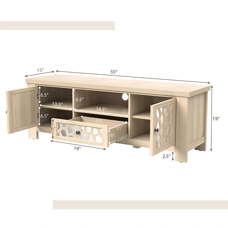 Mobile porta TV retrò da 55", centro multimediale, ante a specchio, armadietto contenitore per TV fino a 60"