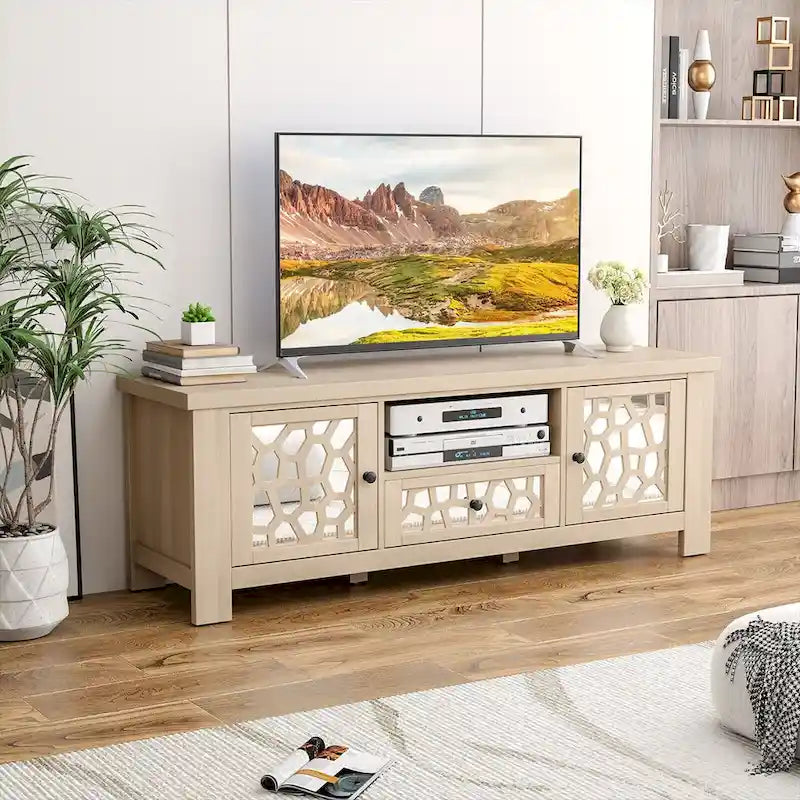 Mobile porta TV retrò da 55", centro multimediale, ante a specchio, armadietto contenitore per TV fino a 60"