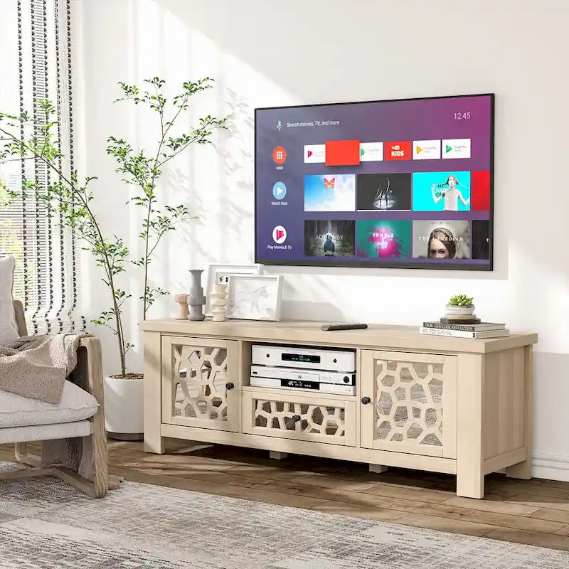 Mobile porta TV retrò da 55", centro multimediale, ante a specchio, armadietto contenitore per TV fino a 60"
