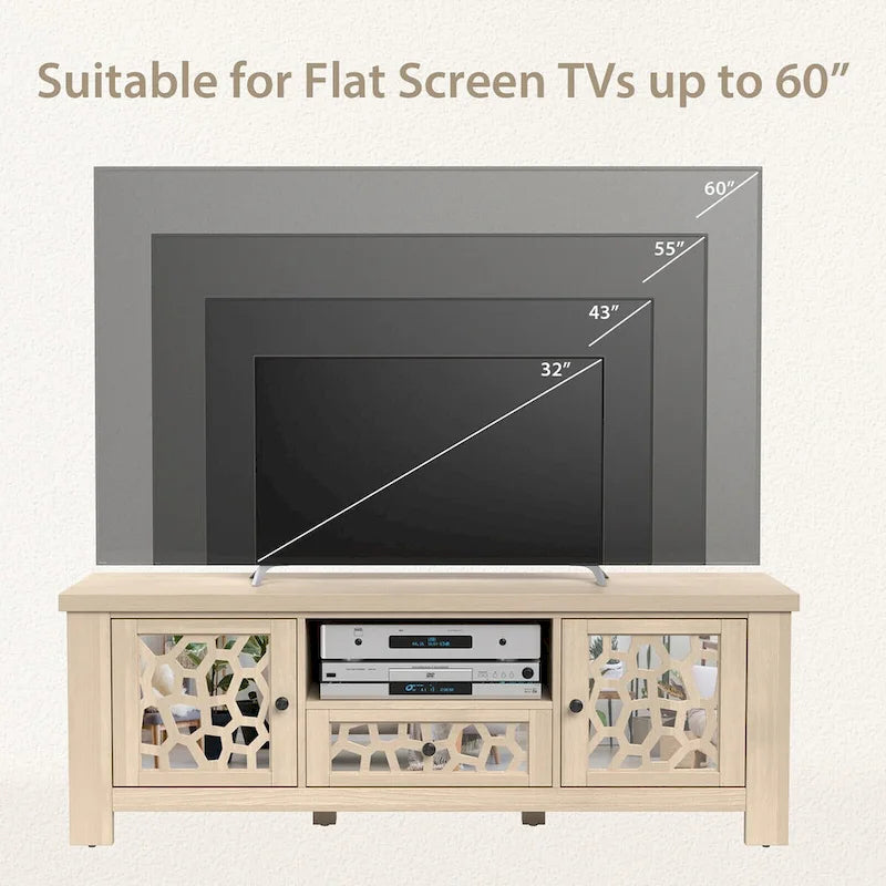 Mobile porta TV retrò da 55", centro multimediale, ante a specchio, armadietto contenitore per TV fino a 60"