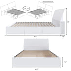 Letto a piattaforma contenitore bianco con testiera, 3 cassetti, design reversibile, doghe in metallo e legno, senza rete a molle