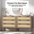 Comò moderno a 3 cassetti in rattan, cassettiera in legno marrone, mobile contenitore bohémien per camera da letto