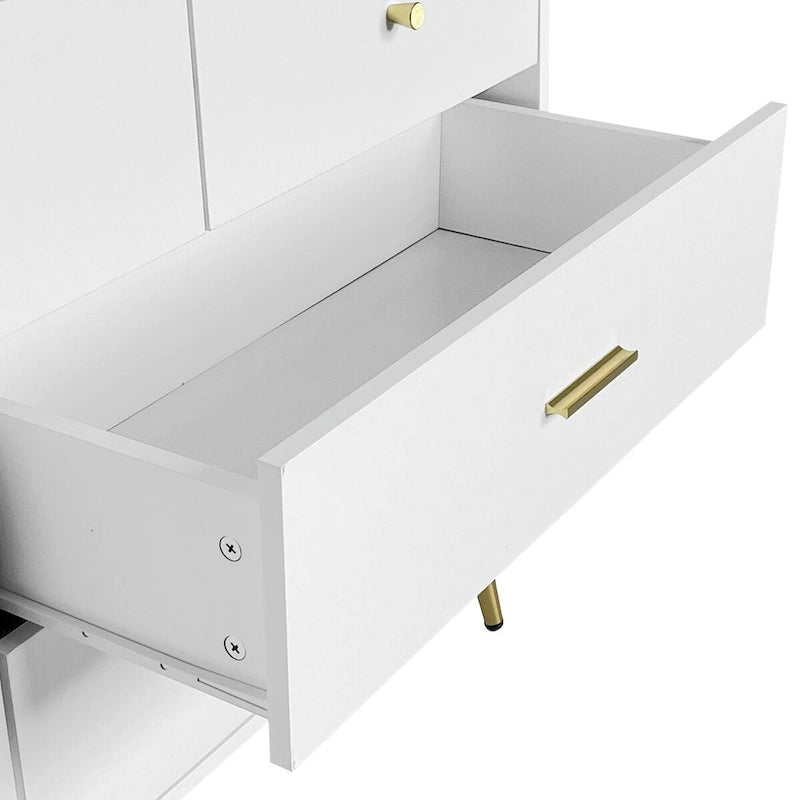 Cassettiera a sette cassetti grande con maniglie e gambe dorate