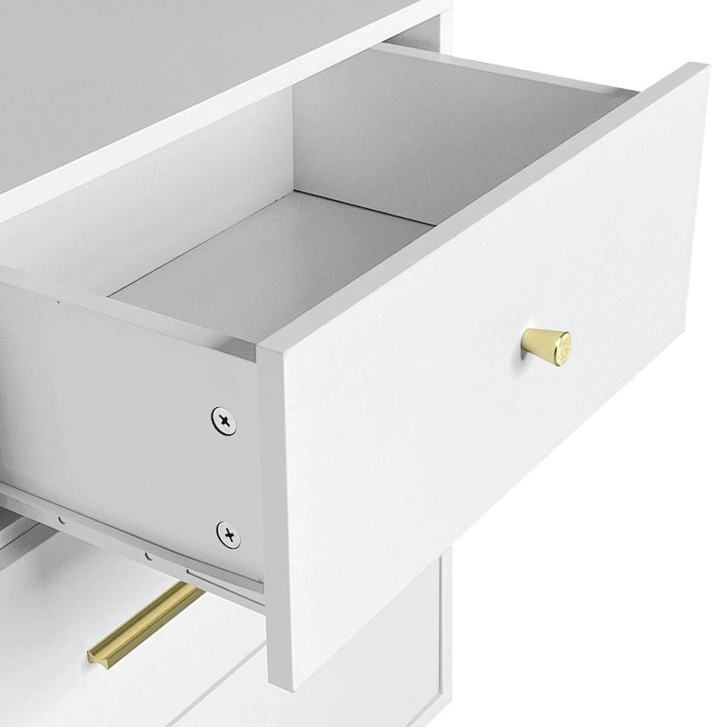 Cassettiera a sette cassetti grande con maniglie e gambe dorate