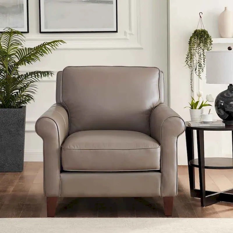 Divano e poltrona in pelle pieno fiore, cuscini con molle insacchettate, imbottitura in piuma, struttura in legno essiccato in forno, 213 cm larghezza