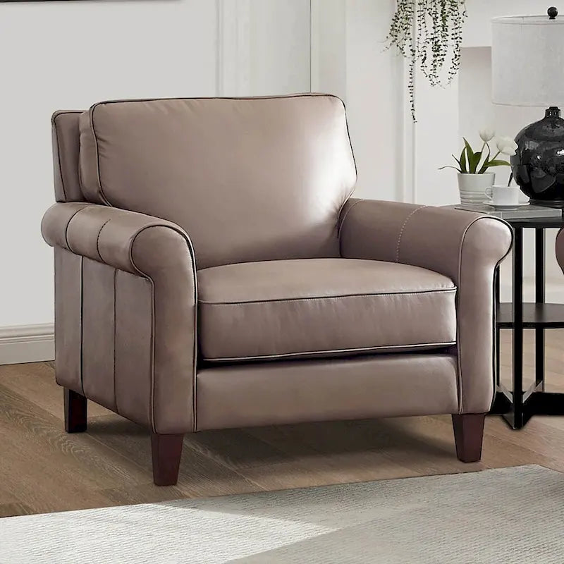 Divano e poltrona in pelle pieno fiore, cuscini con molle insacchettate, imbottitura in piuma, struttura in legno essiccato in forno, 213 cm larghezza