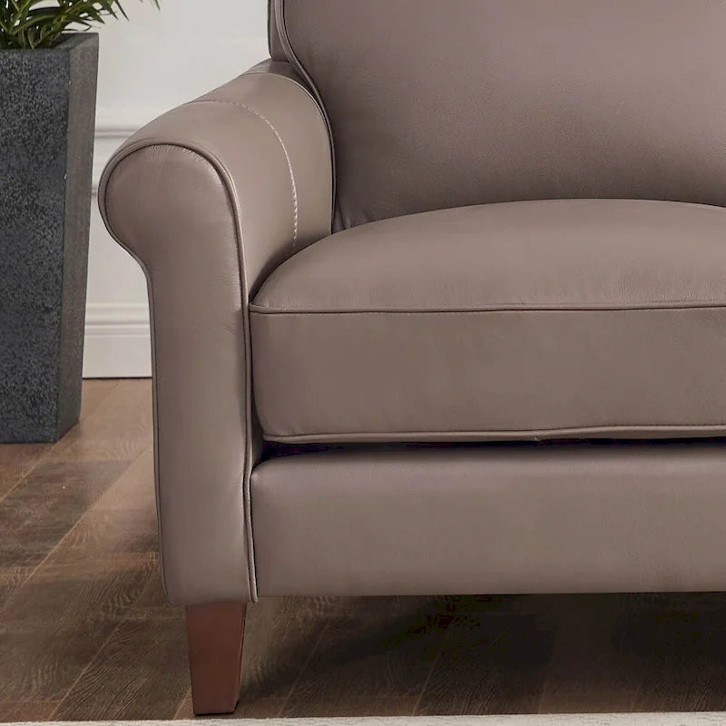 Divano e poltrona in pelle pieno fiore, cuscini con molle insacchettate, imbottitura in piuma, struttura in legno essiccato in forno, 213 cm larghezza