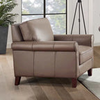 Divano e poltrona in pelle pieno fiore, cuscini con molle insacchettate, imbottitura in piuma, struttura in legno essiccato in forno, 213 cm larghezza
