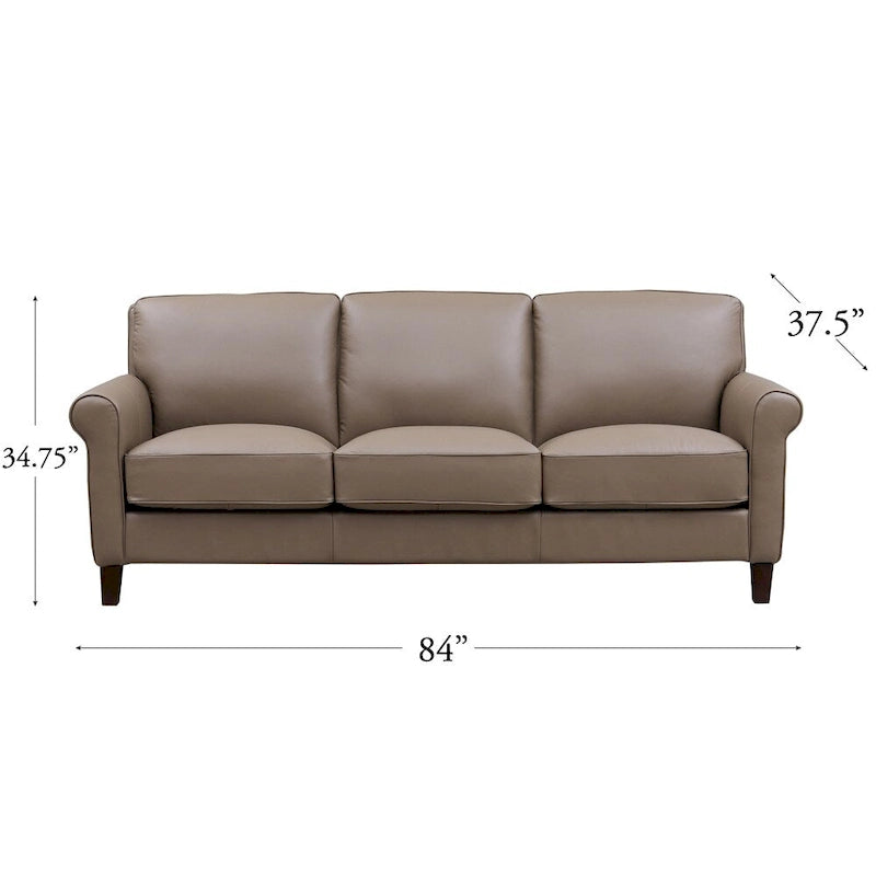 Divano e poltrona in pelle pieno fiore, cuscini con molle insacchettate, imbottitura in piuma, struttura in legno essiccato in forno, 213 cm larghezza