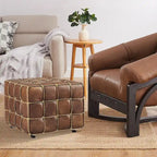 Pouf ottomano quadrato in pelle pieno fiore, poggiapiedi e seduta extra, accento moderno per soggiorno