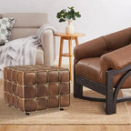 Pouf ottomano quadrato in pelle pieno fiore, poggiapiedi e seduta extra, accento moderno per soggiorno