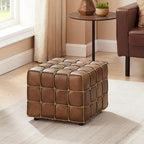 Pouf ottomano quadrato in pelle pieno fiore, poggiapiedi e seduta extra, accento moderno per soggiorno