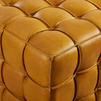 Pouf ottomano quadrato in pelle pieno fiore, poggiapiedi e seduta extra, accento moderno per soggiorno