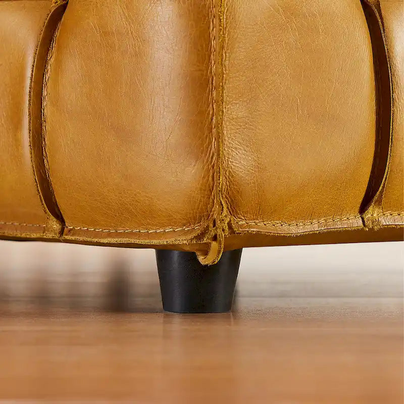 Pouf ottomano quadrato in pelle pieno fiore, poggiapiedi e seduta extra, accento moderno per soggiorno