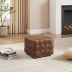 Pouf ottomano quadrato in pelle pieno fiore, poggiapiedi e seduta extra, accento moderno per soggiorno