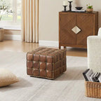 Pouf ottomano quadrato in pelle pieno fiore, poggiapiedi e seduta extra, accento moderno per soggiorno
