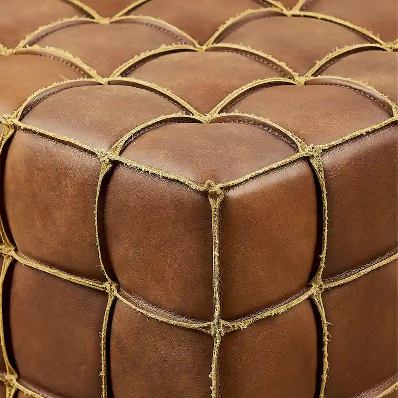 Pouf ottomano quadrato in pelle pieno fiore, poggiapiedi e seduta extra, accento moderno per soggiorno