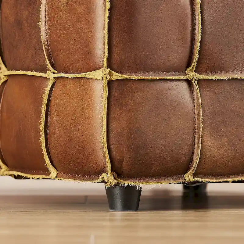 Pouf ottomano quadrato in pelle pieno fiore, poggiapiedi e seduta extra, accento moderno per soggiorno
