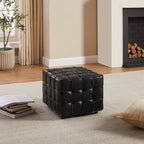 Pouf ottomano quadrato in pelle pieno fiore, poggiapiedi e seduta extra, accento moderno per soggiorno