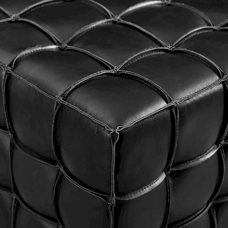 Pouf ottomano quadrato in pelle pieno fiore, poggiapiedi e seduta extra, accento moderno per soggiorno