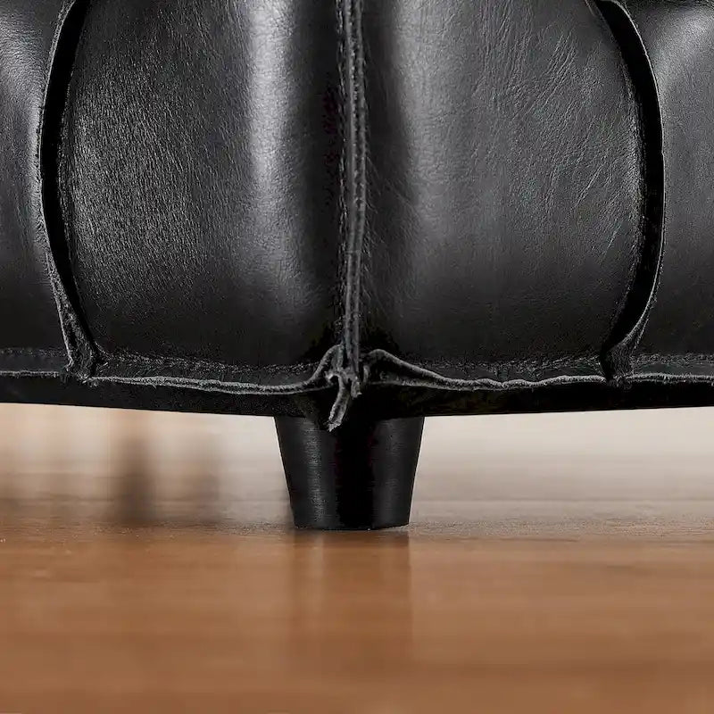 Pouf ottomano quadrato in pelle pieno fiore, poggiapiedi e seduta extra, accento moderno per soggiorno