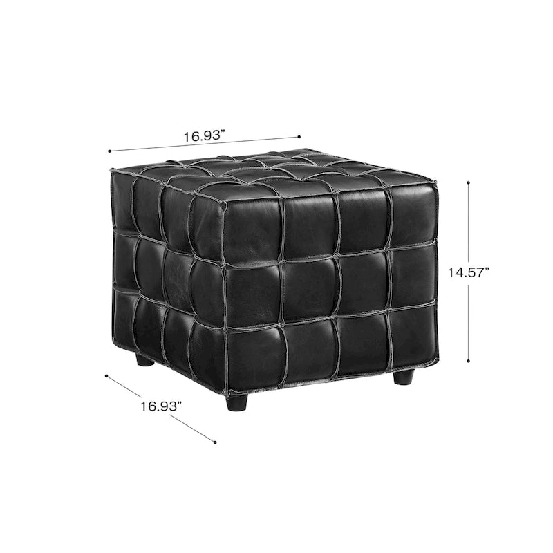Pouf ottomano quadrato in pelle pieno fiore, poggiapiedi e seduta extra, accento moderno per soggiorno