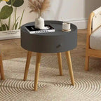 Tavolino Moderno con Cassetto, Tavolino da Comodino, Tavolino da Divano, Gambe in Rovere, Adatto per Soggiorno e Camera da Letto, Grigio