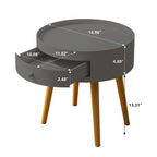 Tavolino Moderno con Cassetto, Tavolino da Comodino, Tavolino da Divano, Gambe in Rovere, Adatto per Soggiorno e Camera da Letto, Grigio