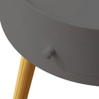 Tavolino Moderno con Cassetto, Tavolino da Comodino, Tavolino da Divano, Gambe in Rovere, Adatto per Soggiorno e Camera da Letto, Grigio