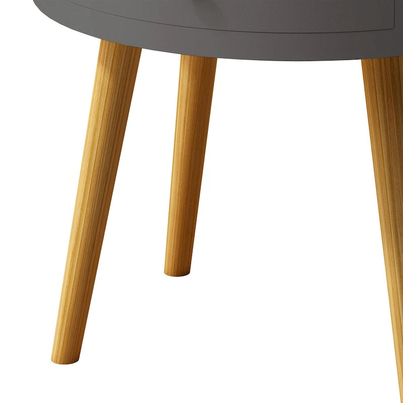 Tavolino Moderno con Cassetto, Tavolino da Comodino, Tavolino da Divano, Gambe in Rovere, Adatto per Soggiorno e Camera da Letto, Grigio