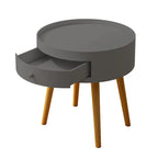 Tavolino Moderno con Cassetto, Tavolino da Comodino, Tavolino da Divano, Gambe in Rovere, Adatto per Soggiorno e Camera da Letto, Grigio