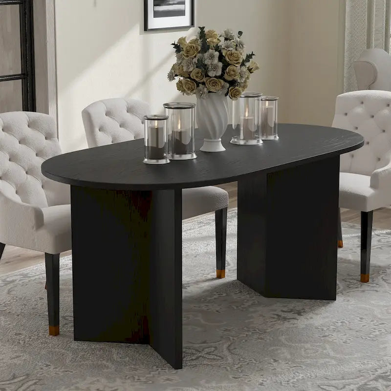 Tavolo da Pranzo Moderno 170 cm, Piano in Rovere, Base a Doppio Piedistallo, 6 Posti, Stile Contemporaneo
