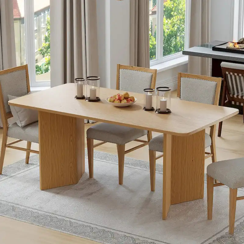 Tavolo da Pranzo Moderno 170 cm, Piano in Rovere, Base a Doppio Piedistallo, 6 Posti, Stile Contemporaneo