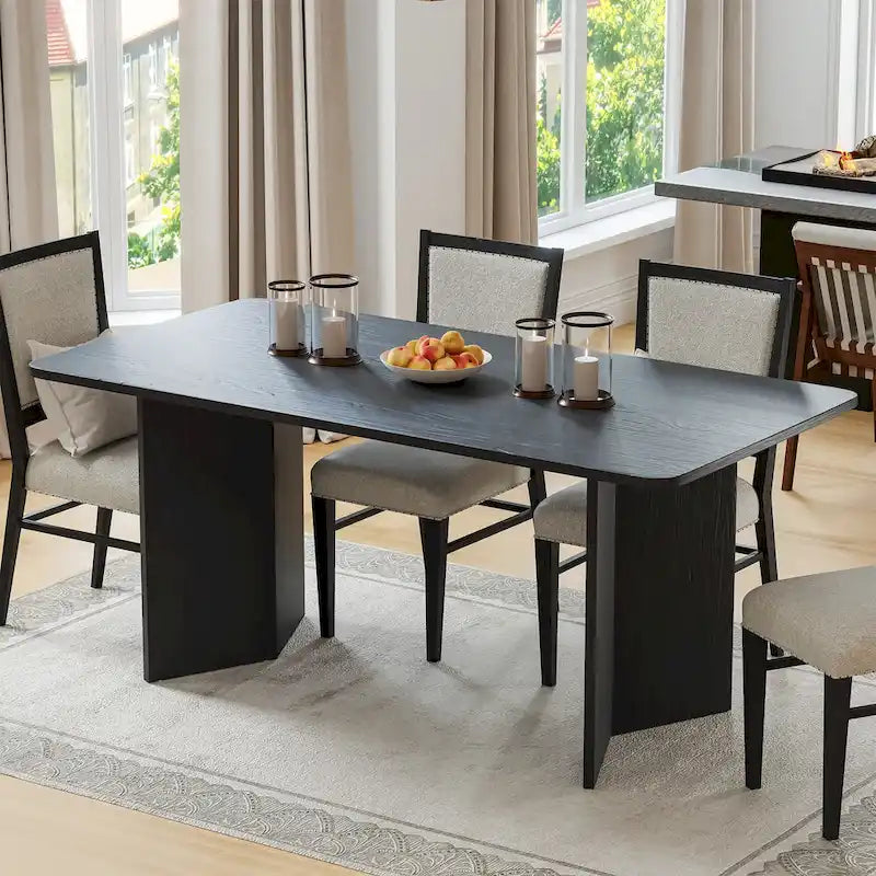 Tavolo da Pranzo Moderno 170 cm, Piano in Rovere, Base a Doppio Piedistallo, 6 Posti, Stile Contemporaneo