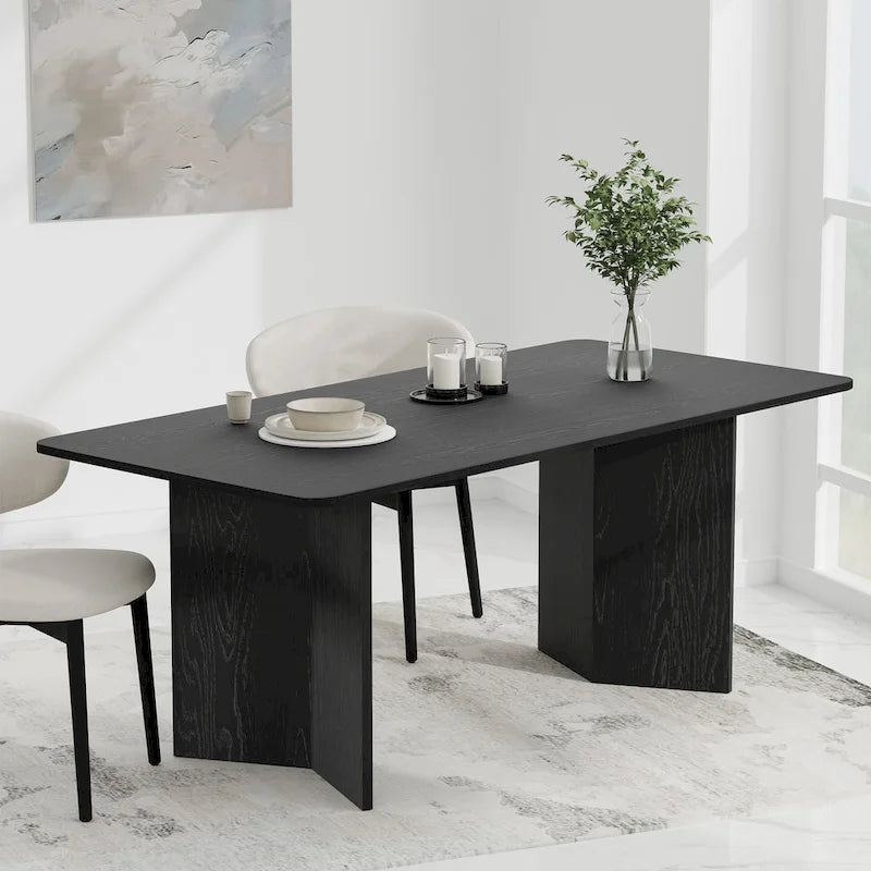 Tavolo da Pranzo Moderno 170 cm, Piano in Rovere, Base a Doppio Piedistallo, 6 Posti, Stile Contemporaneo