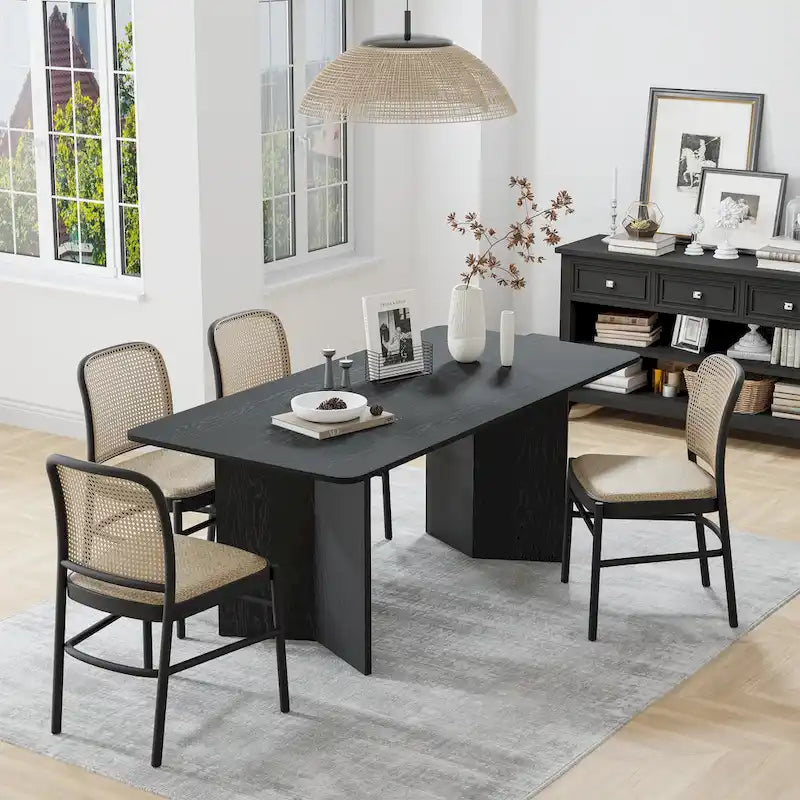 Tavolo da Pranzo Moderno 170 cm, Piano in Rovere, Base a Doppio Piedistallo, 6 Posti, Stile Contemporaneo