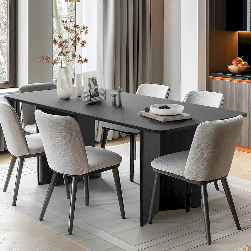 Tavolo da Pranzo Moderno 170 cm, Piano in Rovere, Base a Doppio Piedistallo, 6 Posti, Stile Contemporaneo